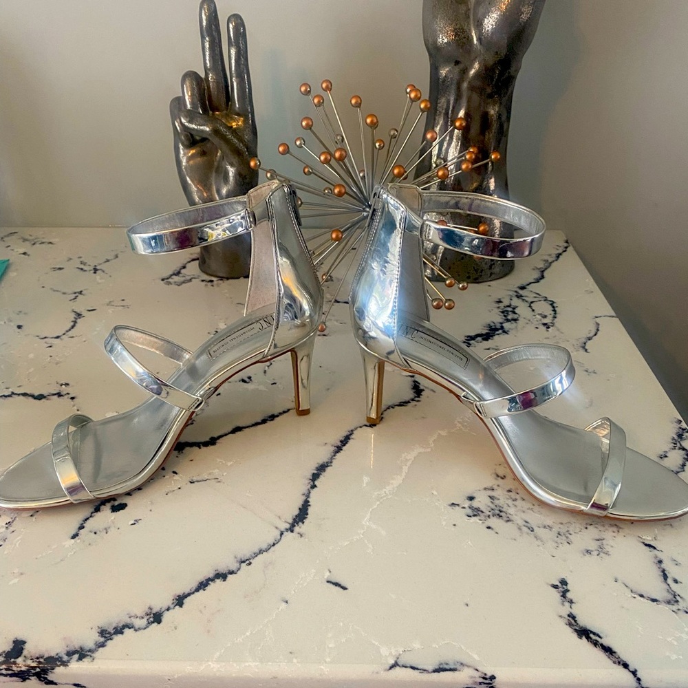 Metallic Silver 3 Strap Heel